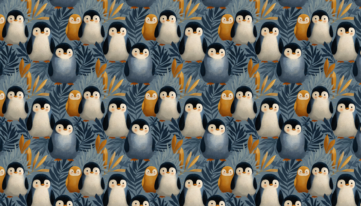 Adorable Penguin Family Mural Wallpaper | Cute Kids Room Pattern