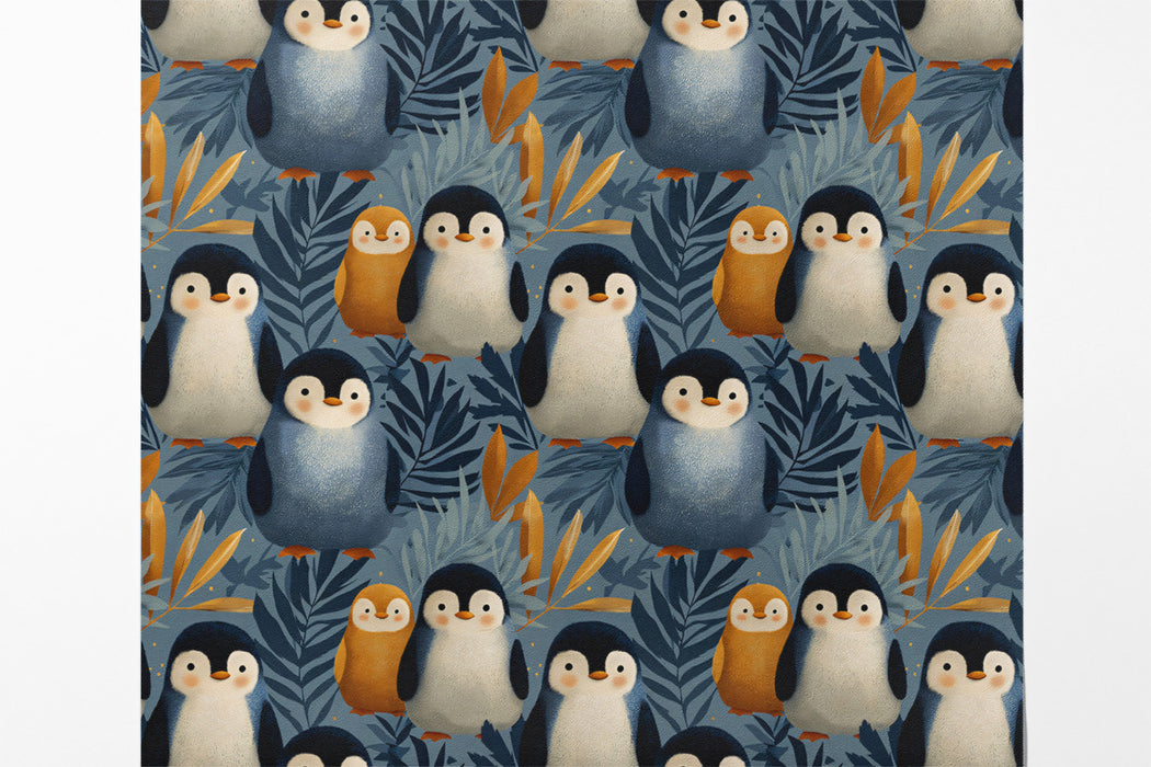 Adorable Penguin Family Mural Wallpaper | Cute Kids Room Pattern