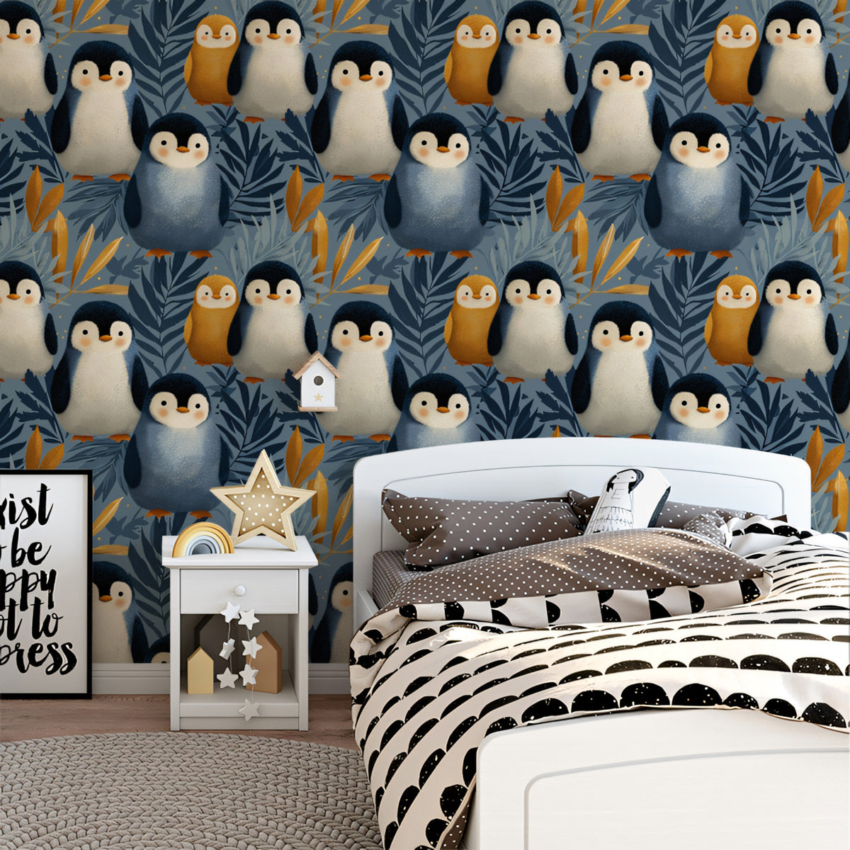Penguin Family Mural Wallpaper | Whimsical Nature Wall Decor