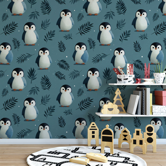 Cute Baby Penguin Mural Wallpaper | Adorable Antarctic Pattern