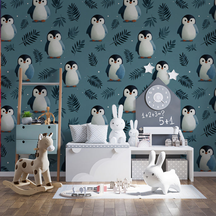Cute Baby Penguin Mural Wallpaper | Adorable Antarctic Pattern