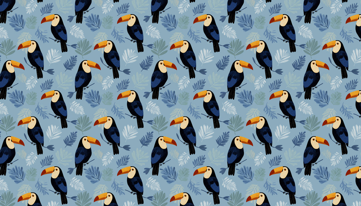 Whimsical Toucan Pattern Mural Wallpaper | Modern Tropical Birds