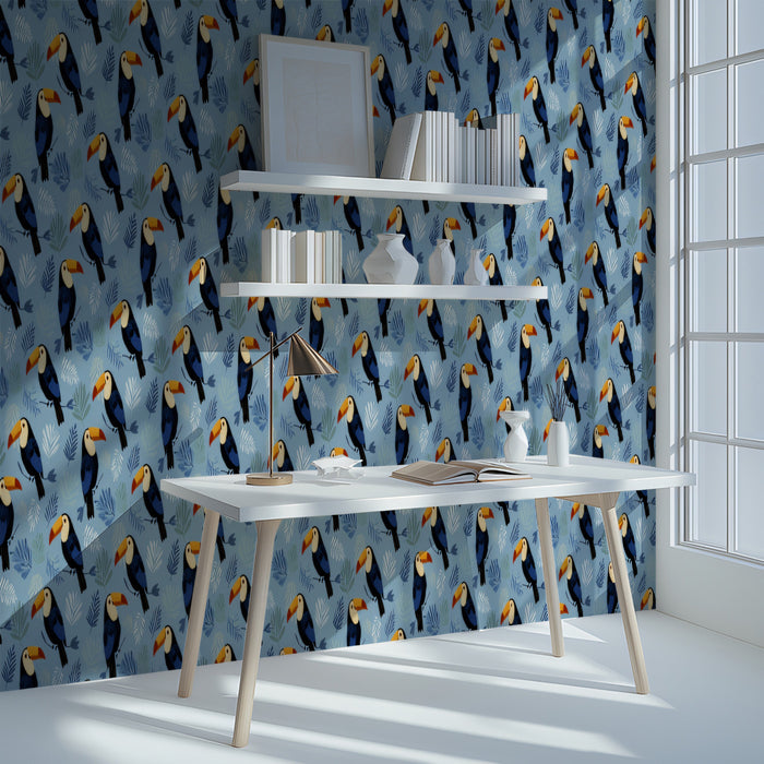 Whimsical Toucan Pattern Mural Wallpaper | Modern Tropical Birds