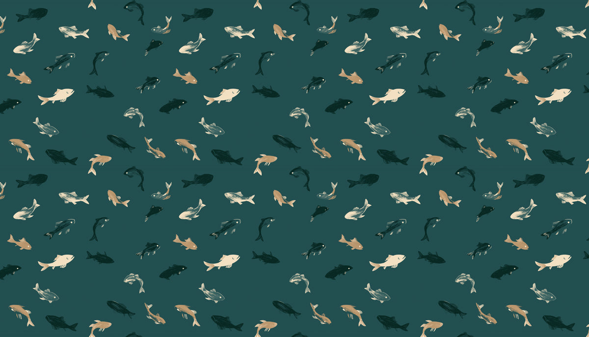 Modern Fish Pattern Mural Wallpaper | Minimalist Sea Life Print
