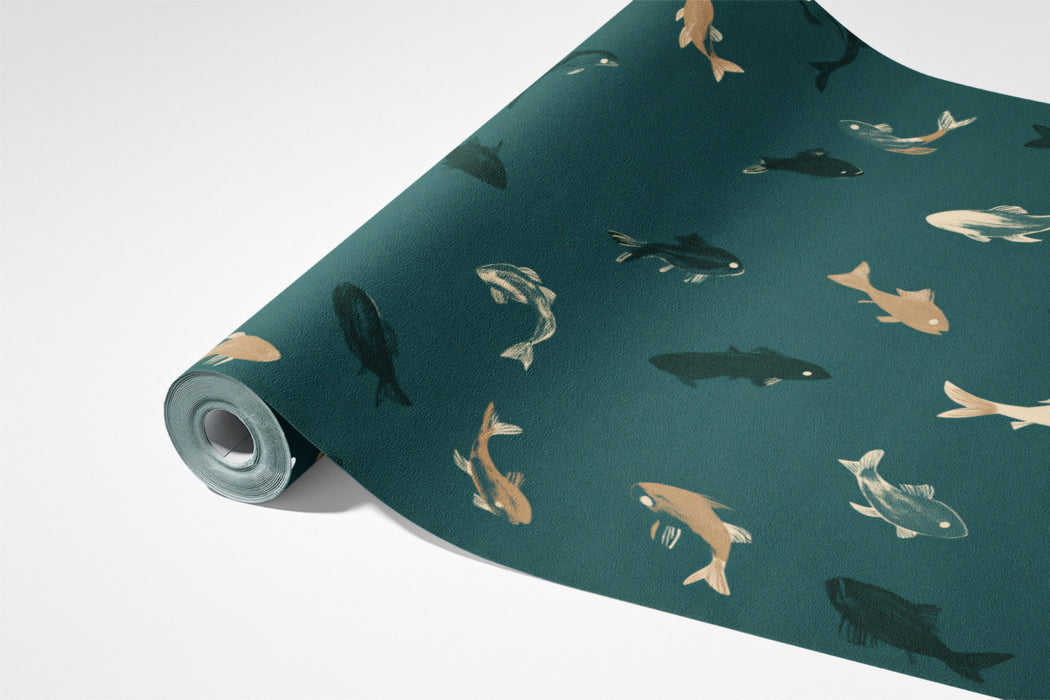 Modern Fish Pattern Mural Wallpaper | Minimalist Sea Life Print