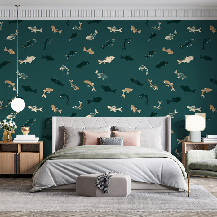 Modern Fish Pattern Mural Wallpaper | Minimalist Sea Life Print
