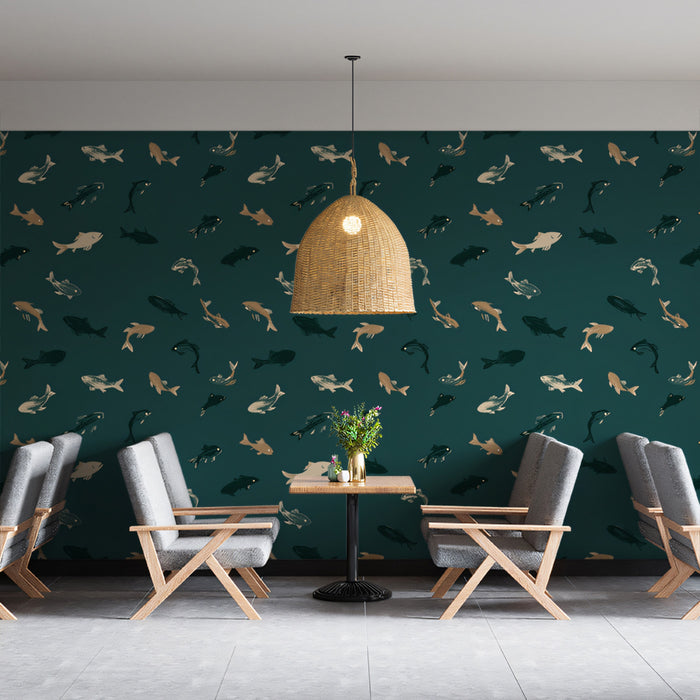 Modern Fish Pattern Mural Wallpaper | Minimalist Sea Life Print