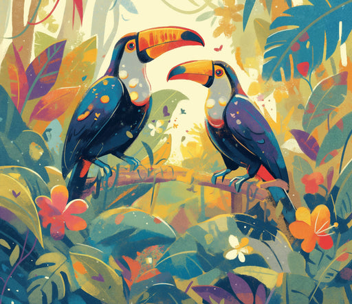 Colorful Toucan Mural Wallpaper in Bedroom | Various Colors (Blue, Yellow, Orange, etc.) of Toucan