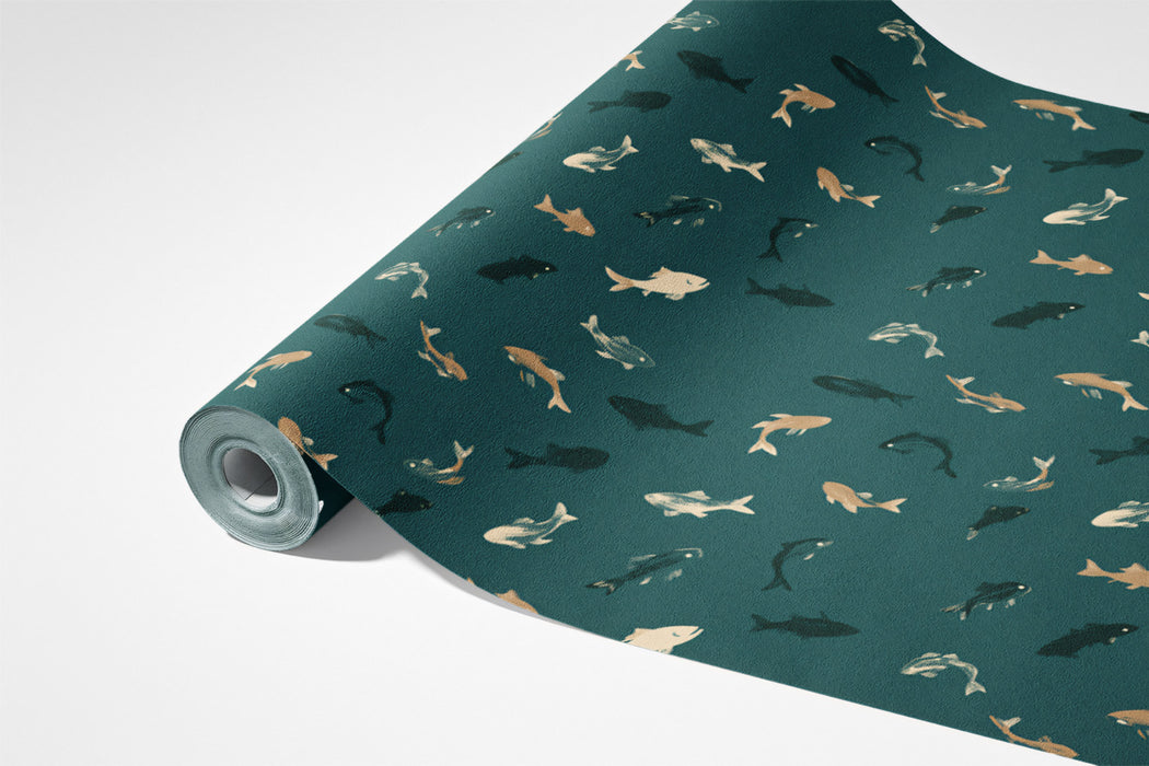 Modern Fish Pattern Mural Wallpaper | Minimalist Sea Life Print