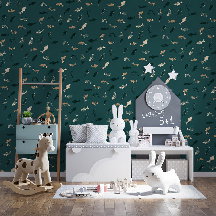 Modern Fish Pattern Mural Wallpaper | Minimalist Sea Life Print