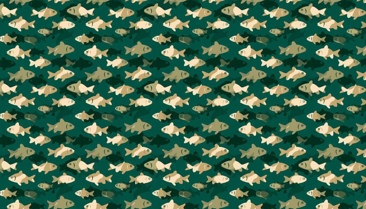 Modern Fish Pattern Mural Wallpaper | Graphic Teal Sea Life Print