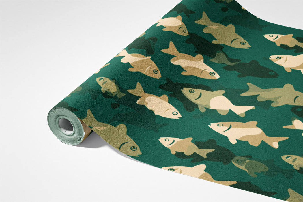 Modern Fish Pattern Mural Wallpaper | Graphic Teal Sea Life Print