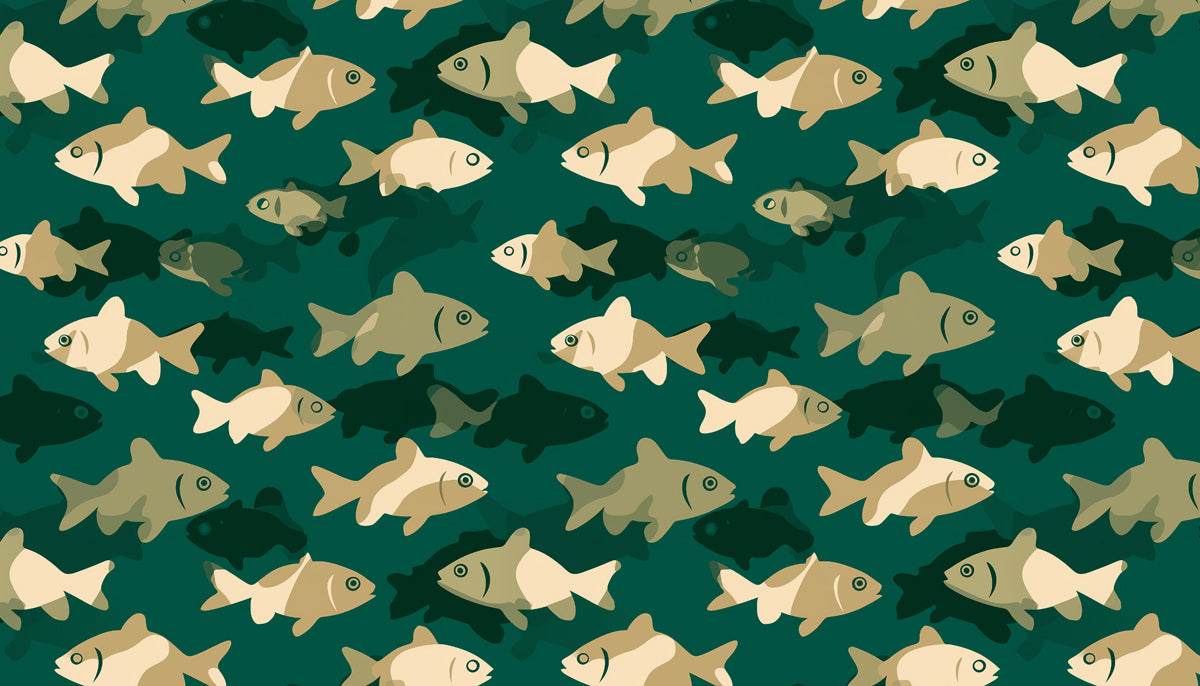 Modern Fish Pattern Mural Wallpaper | Graphic Teal Sea Life Print