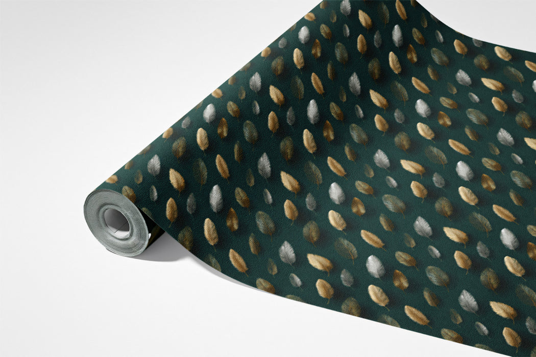 Elegant Botanical Texture Mural Wallpaper | Small-Scale Gold & Green Pattern