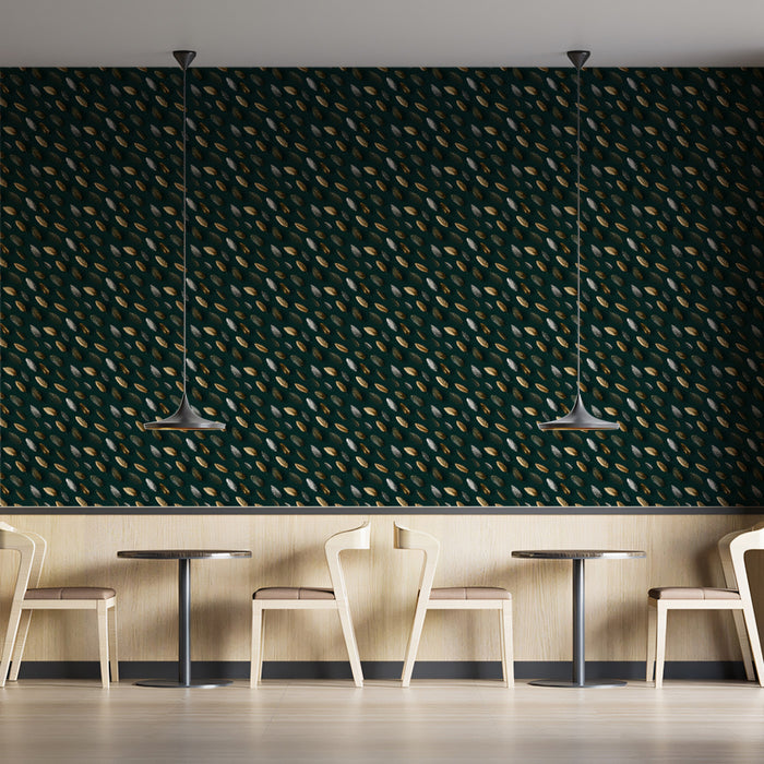 Elegant Botanical Texture Mural Wallpaper | Small-Scale Gold & Green Pattern