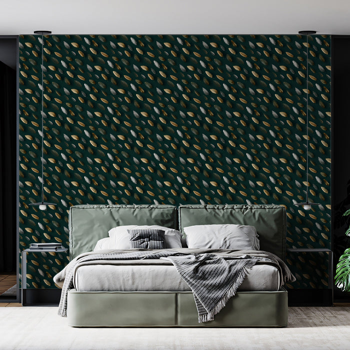 Elegant Botanical Texture Mural Wallpaper | Small-Scale Gold & Green Pattern