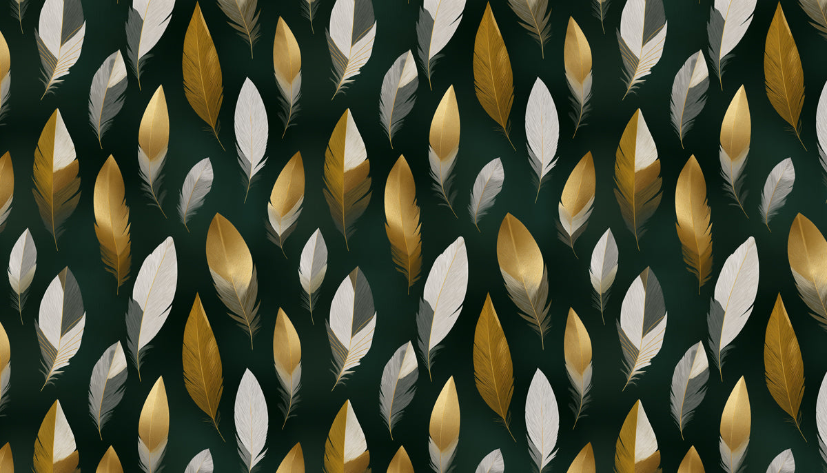 Modern Feather Pattern Mural Wallpaper | Gold & Silver Luxury