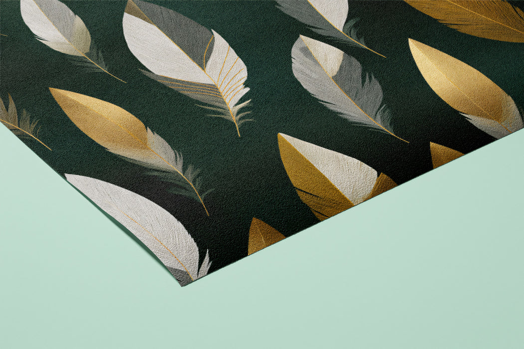 Modern Feather Pattern Mural Wallpaper | Gold & Silver Luxury