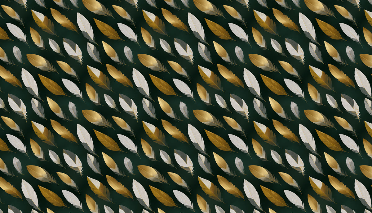Modern Feather Pattern Mural Wallpaper | Gold & Silver Luxury