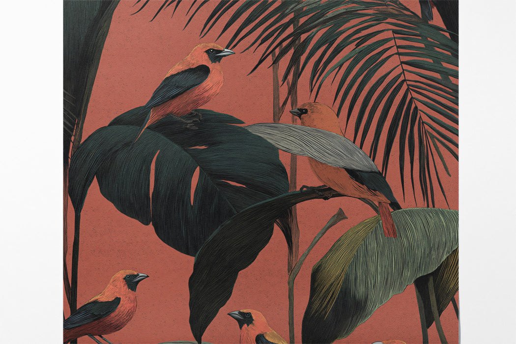 Classic Tropical Birds Mural Wallpaper | Warm Palm Tree Print