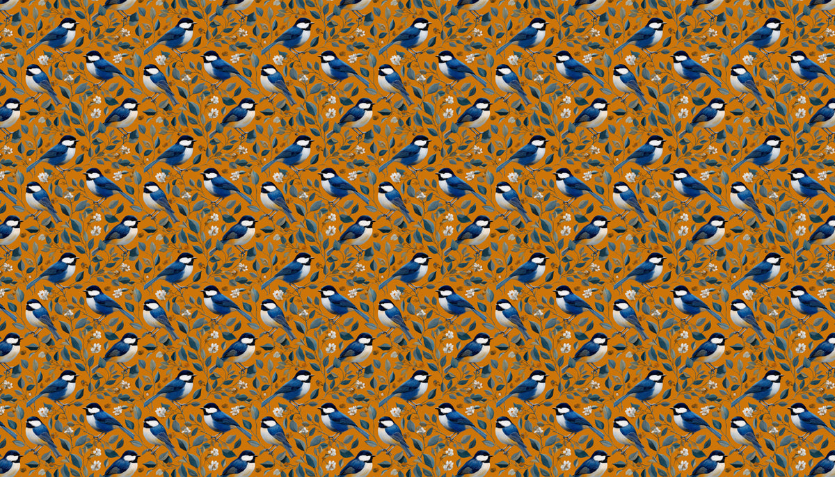 Classic Blue Bird Mural Wallpaper | Vintage Floral & Foliage Print