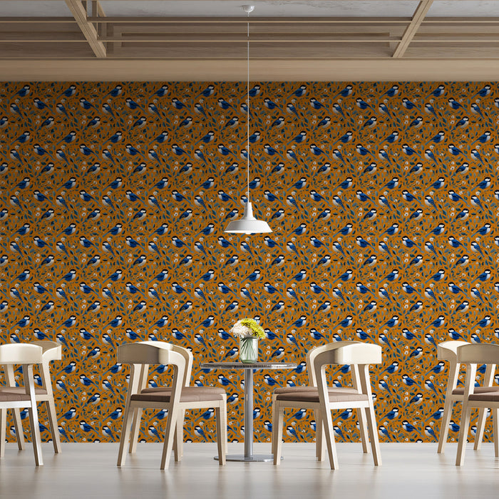 Mini Blue Bird Mural Wallpaper | Small-Scale Vintage Print