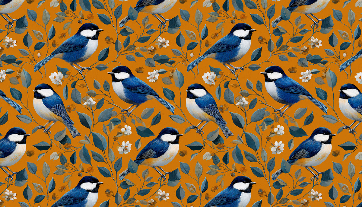 Classic Blue Bird Mural Wallpaper | Vintage Floral & Foliage Print