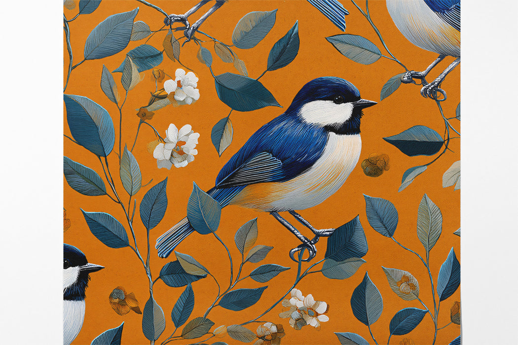 Classic Blue Bird Mural Wallpaper | Vintage Floral & Foliage Print