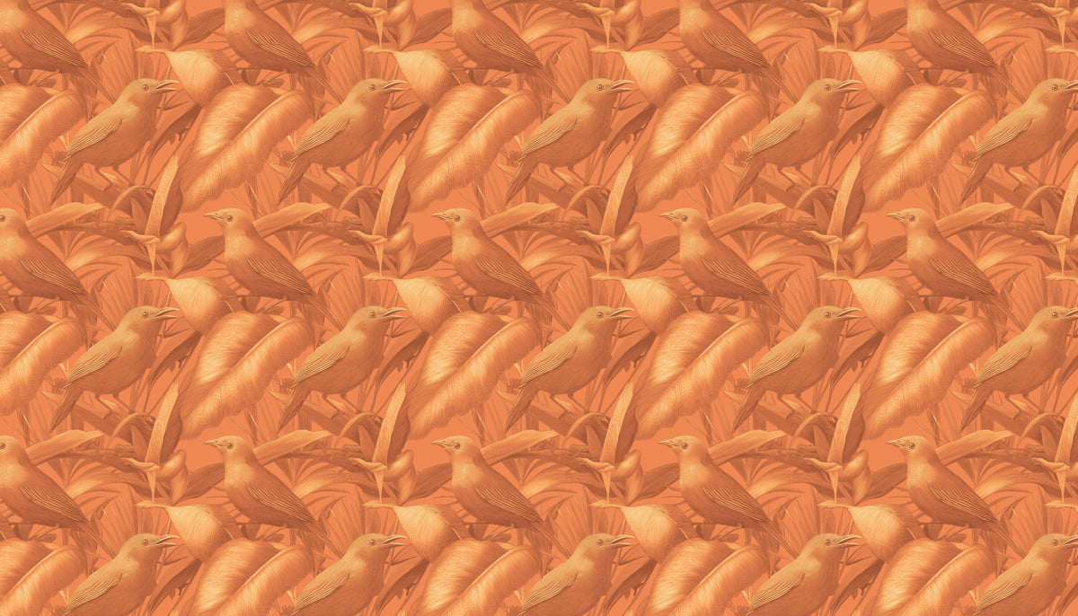 Warm Monochromatic Bird Mural Wallpaper | Rustic Tropical Print