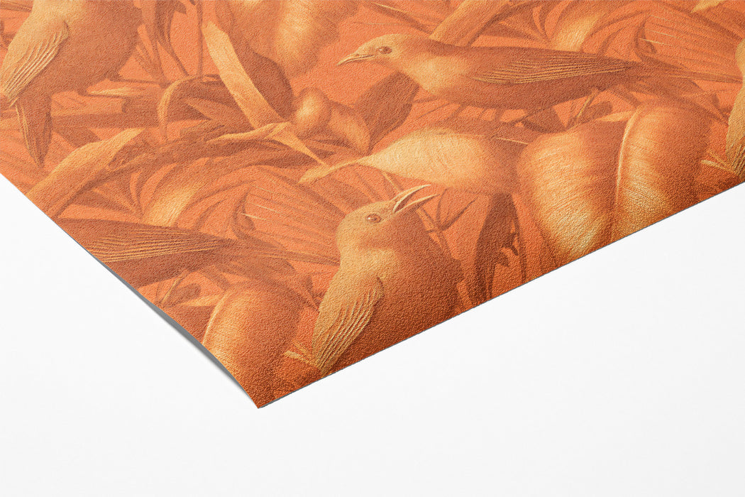 Warm Monochromatic Bird Mural Wallpaper | Rustic Tropical Print