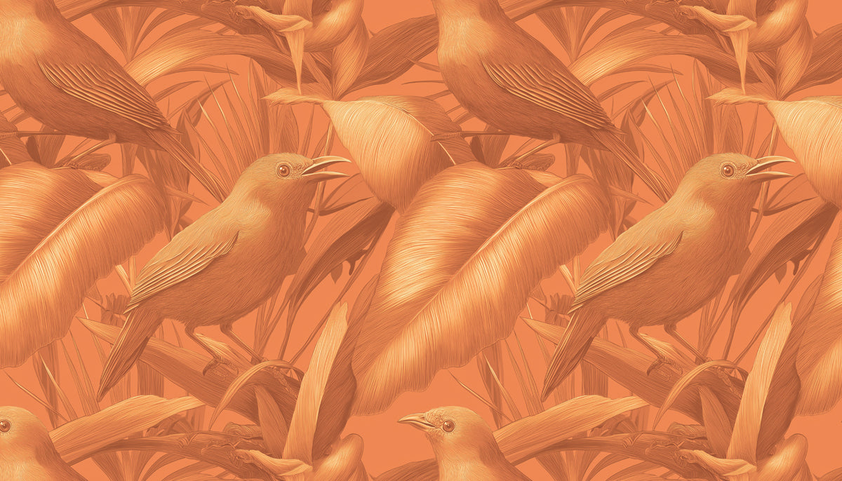 Warm Monochromatic Bird Mural Wallpaper | Rustic Tropical Print