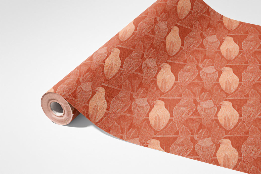 Warm Monochromatic Bird Mural Wallpaper | Rustic Tropical Print