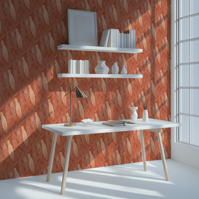 Warm Monochromatic Bird Mural Wallpaper | Rustic Tropical Print