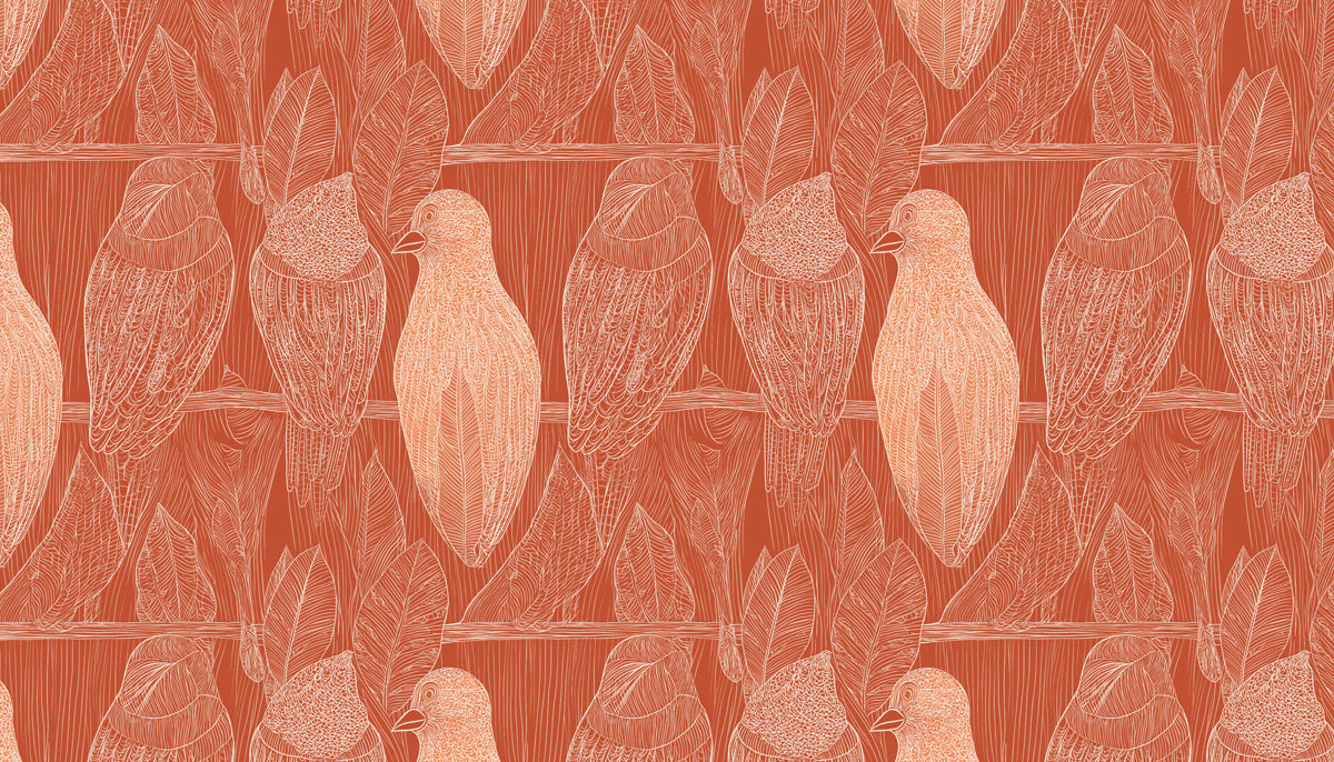 Elegant Feather & Bird Mural Wallpaper | Warm Monochromatic Print
