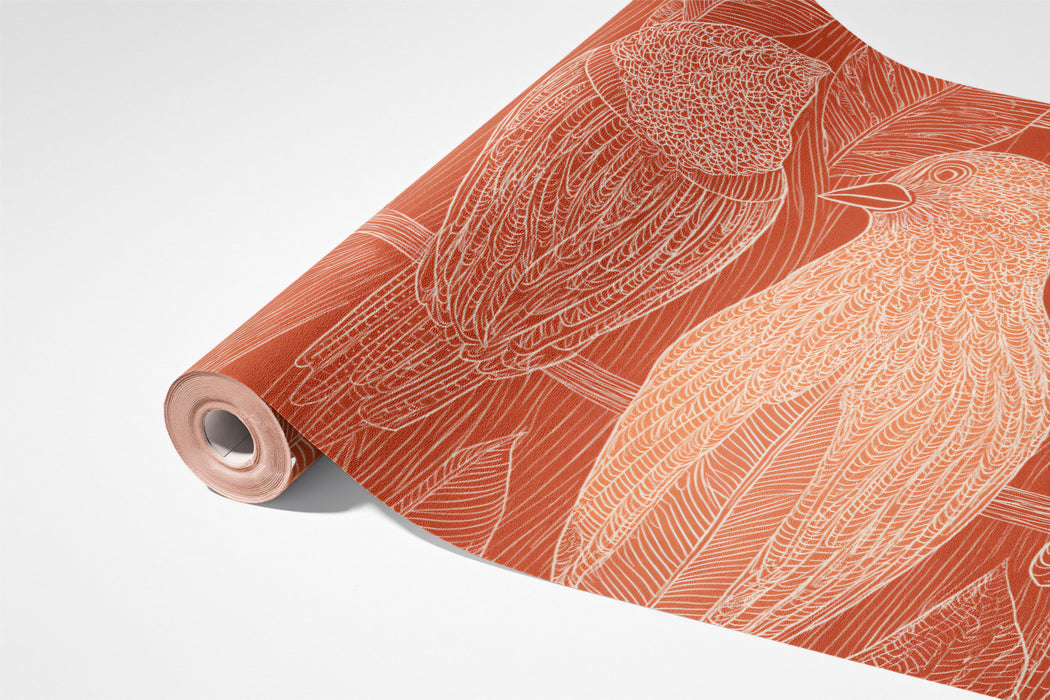 Elegant Feather & Bird Mural Wallpaper | Warm Monochromatic Print
