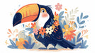 Toucan with Flower Necklace Mural Wallpaper in Child's Room | Various Colors (Blue, Orange, Yellow, etc.) of Toucan