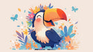Toucan with Flower Necklace Mural Wallpaper in Child's Room | Various Colors (Blue, Orange, Yellow, etc.) of Toucan