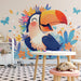 Toucan with Flower Necklace Mural Wallpaper in Child's Room | Various Colors (Blue, Orange, Yellow, etc.) of Toucan