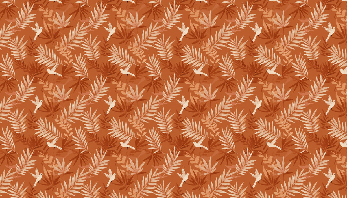Small-Scale Tropical Birds Mural Wallpaper | Warm Monochromatic Print