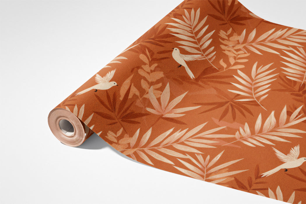 Small-Scale Tropical Birds Mural Wallpaper | Warm Monochromatic Print