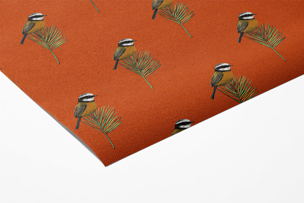Classic Botanical Bird Mural Wallpaper | Small-Scale Orange Print