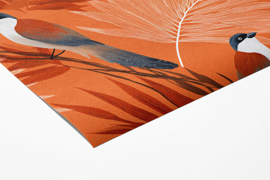 Classic Botanical Bird Mural Wallpaper | Terracotta & Gray Print