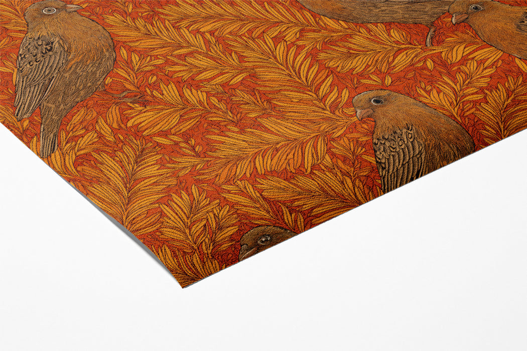 Vintage Botanical Bird Mural Wallpaper | Small-Scale Orange Print
