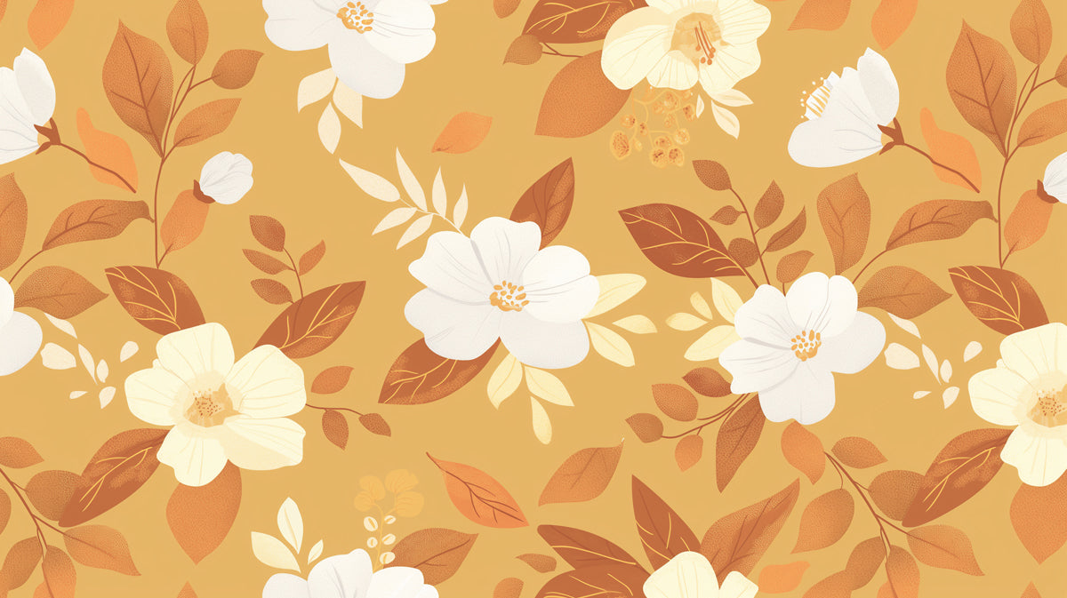 Modern Floral Mural Wallpaper | Stylish Mustard & White Print
