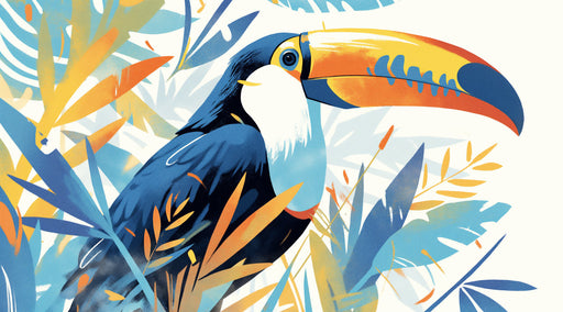 Toucan Mural Wallpaper in Bedroom | Various Colors (Blue, Orange, Yellow, etc.) of Toucan