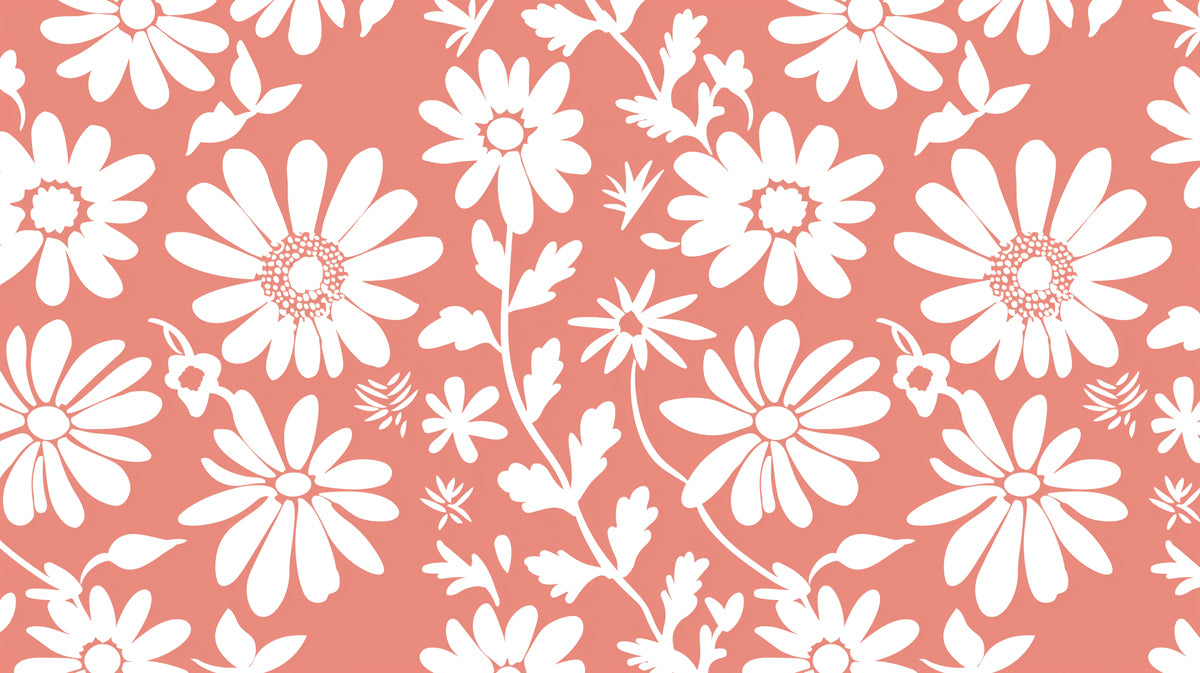 Retro Daisy Mural Wallpaper | Bold Coral & White Floral Print