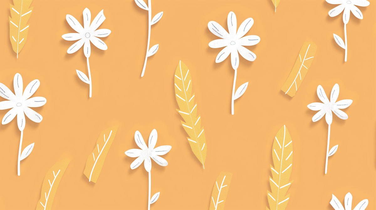 Modern Floral Mural Wallpaper | Graphic Orange & White Print