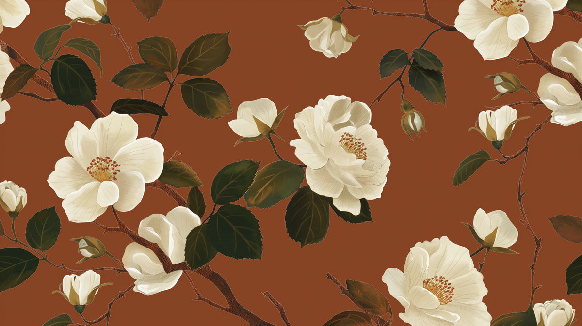 Elegant Floral Mural Wallpaper | Classic White Blossom Print