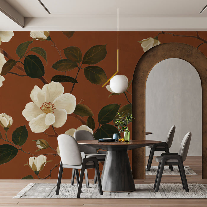 Elegant Floral Mural Wallpaper | Classic White Blossom Print