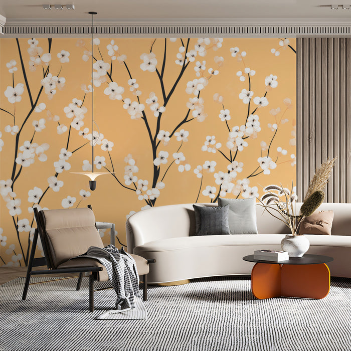 Elegant Cherry Blossom Mural Wallpaper | Artistic Floral Print